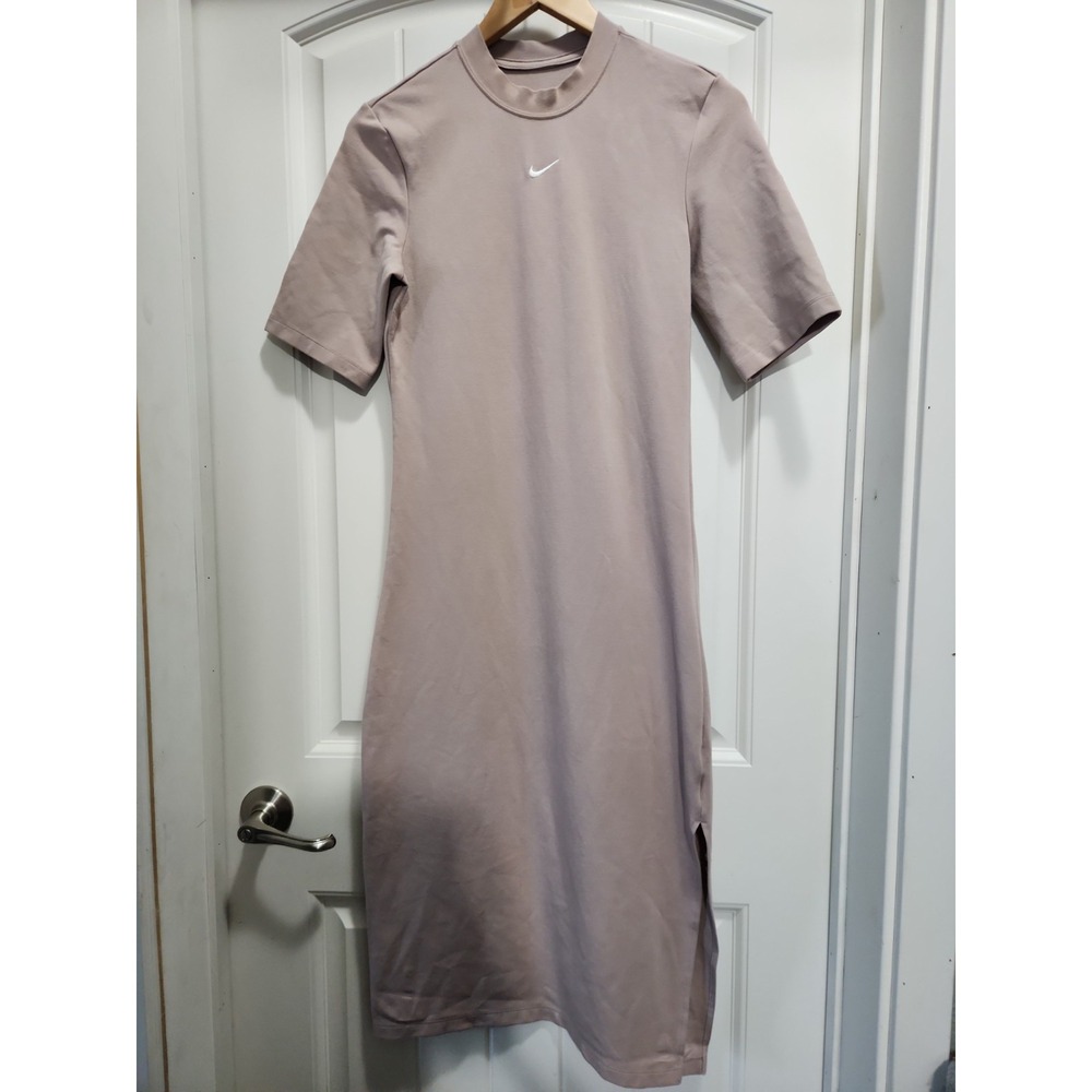 Nike Sportswear Essential Mock Neck Short Sleeve Dress Mauve Taupe Medium
